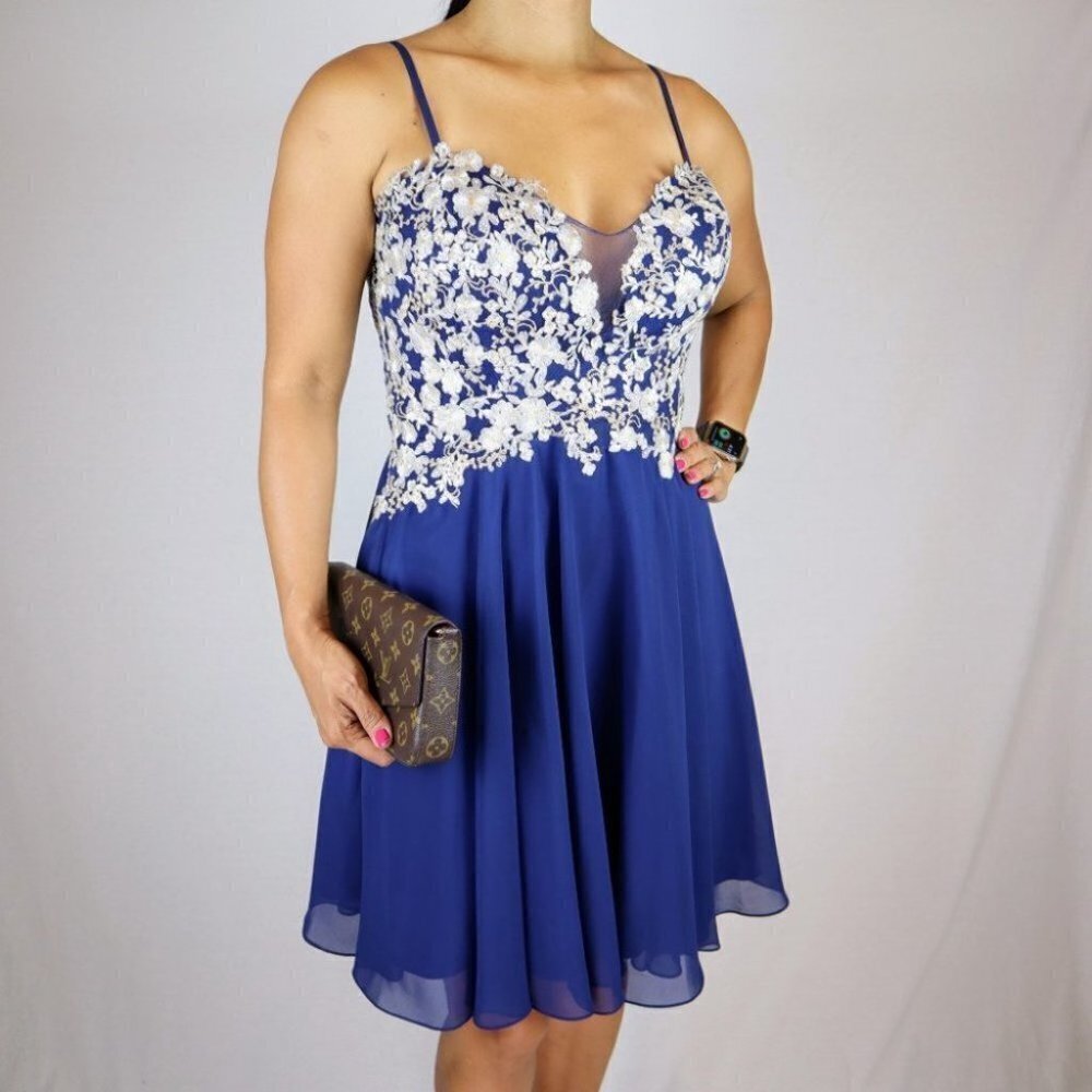 Faviana Navy Blue Lace Lace Bodice Dress $298 NWOT - Picture 9 of 10
